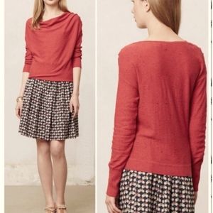 Anthro Moth Red speckled Drape Cowl Neck Sweater Top size Medium